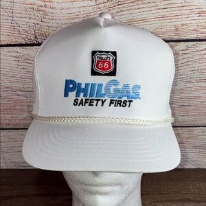 Vintage Phillips 66 White  Safety First Adjustable Trucker Rope Hat
